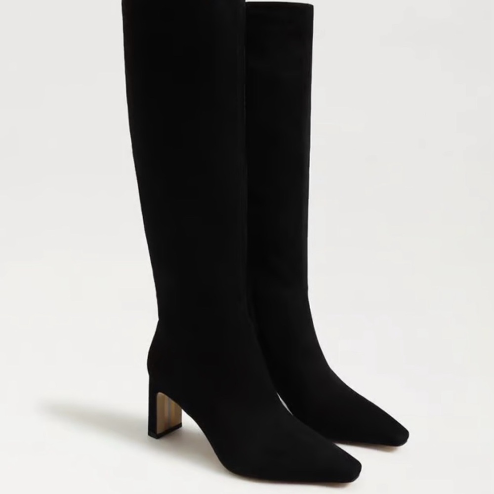 Sam Edelman Knee-High Black Suede Kitten Heel Boots